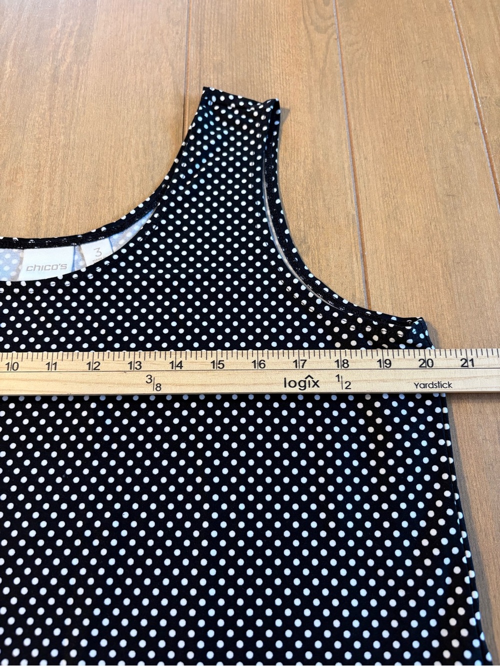 Chico’s Size 3 Black White Polka Dot Tank Top Stretch Sleeveless Shell Layering - Picture 9 of 11